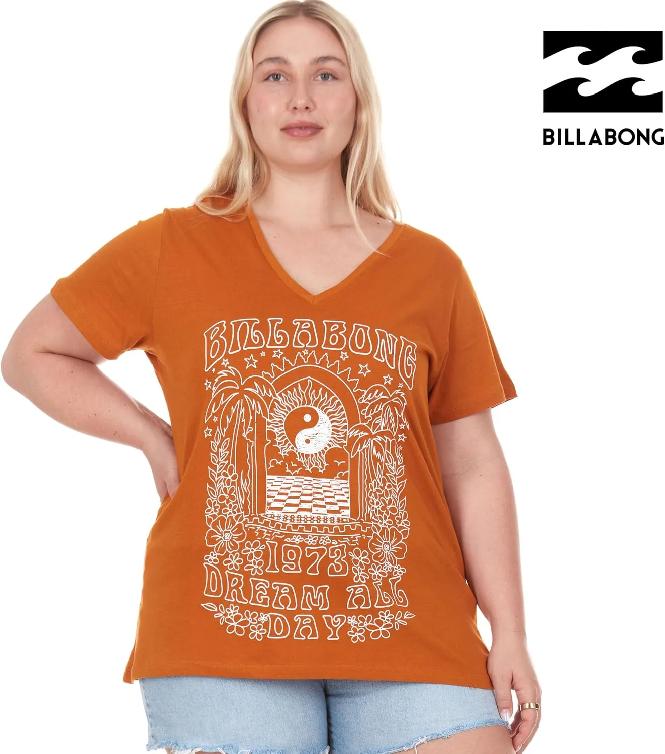 Billabong Plus Size T Shirts for Women - V Neck Oversized Womens Graphic Tees (XL-4X)