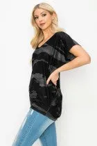 Black Grey Printed Dolman Top