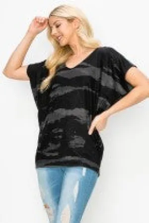 Black Grey Printed Dolman Top