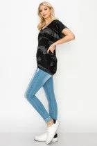 Black Grey Printed Dolman Top