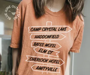 Haunted Places Road Sign | Comfort Colors Halloween Tee