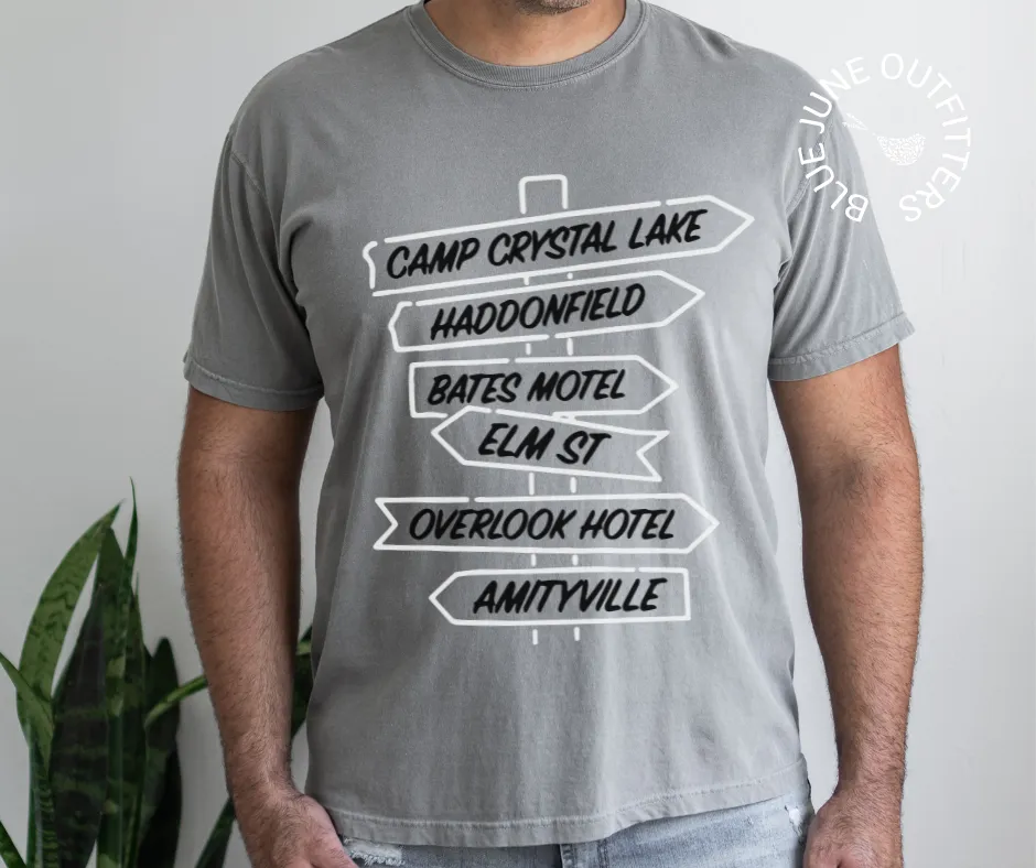 Haunted Places Road Sign | Comfort Colors Halloween Tee