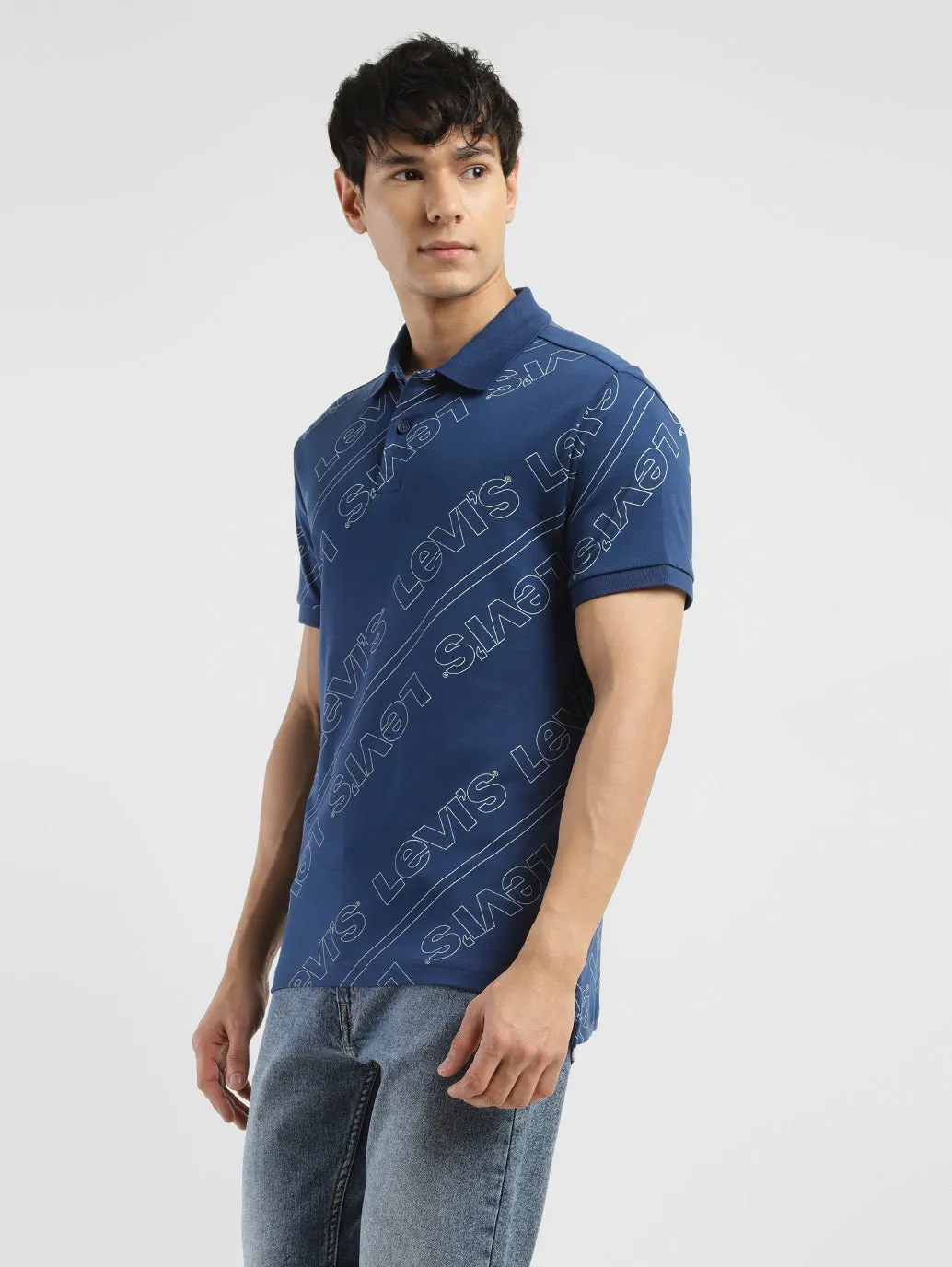 Men's Brand Logo Slim Fit Polo T-shirt