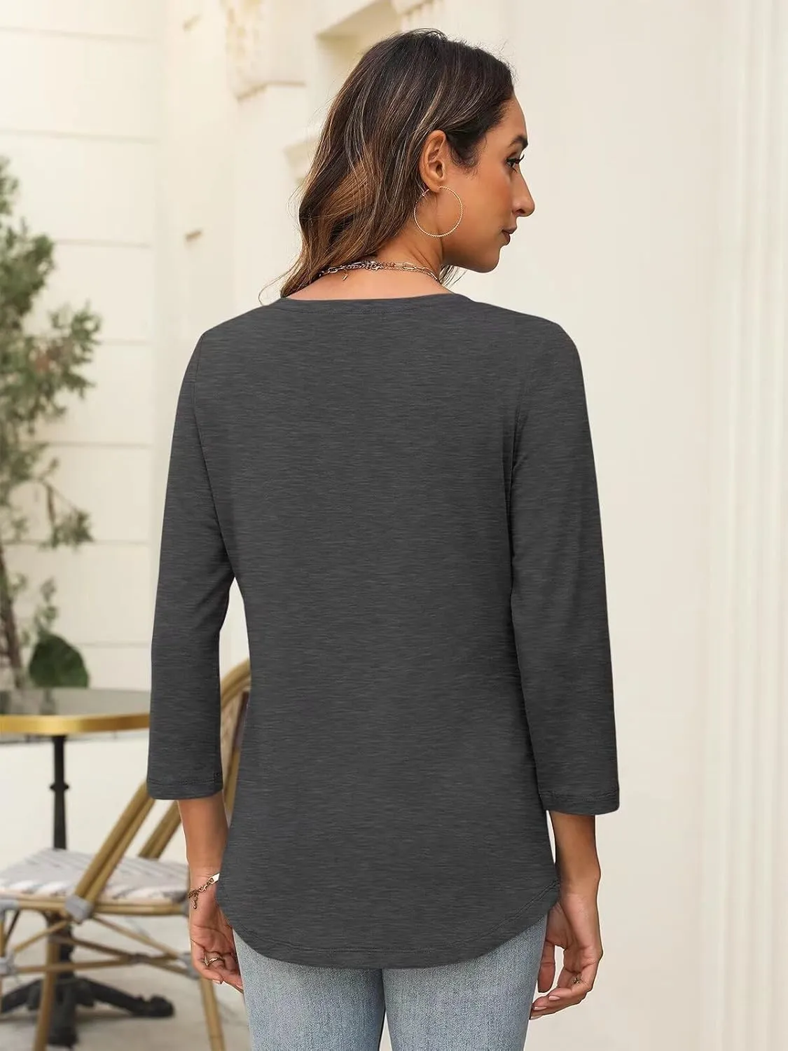 Minetom Women's V Neck 3/4 Sleeve T Shirt Solid/Color Block Casual Basic Tops Summer Tees