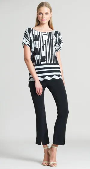 Piano Stripe Gauze Print Soft Knit Short Sleeve Top
