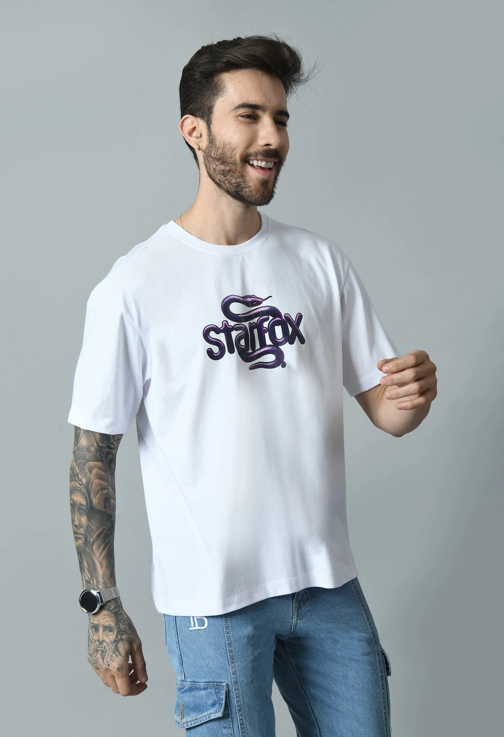 Purple Python Printed Oversized T-shirt