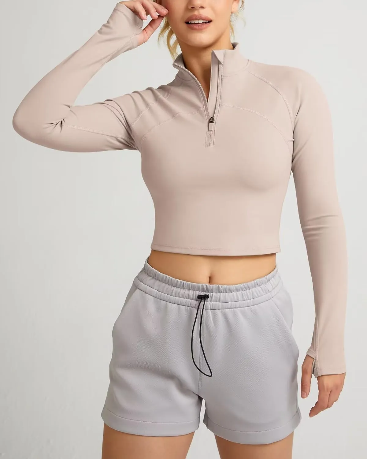 QUEENIEKE Hooded Workout Jacket for Women - Zip Up Athletic Running BBL Jacket Croped Tops with Back Mesh Vent & Thumb Holes