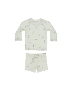 Sailboats Finn Rashguard   Short Set in Mit