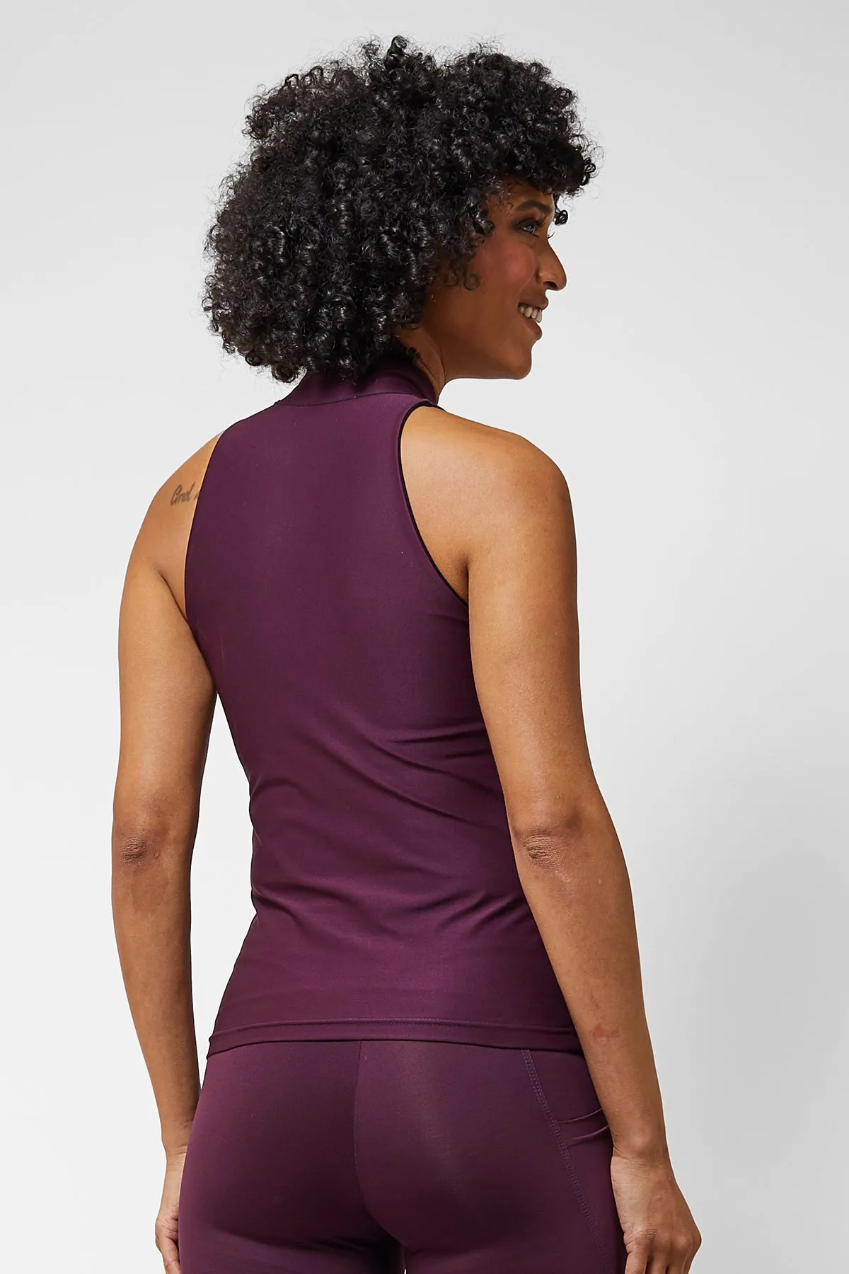 Zip Front Polo Top Black/Wine